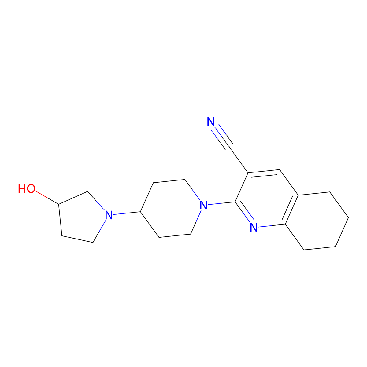 2-[4-(3-Hydroxypyrrolidin-1-yl)piperidin-1-yl]-5,6,7,8-tetrahydroquinoline-3-carbonitrile molecular structure, CAS 2379986-06-6