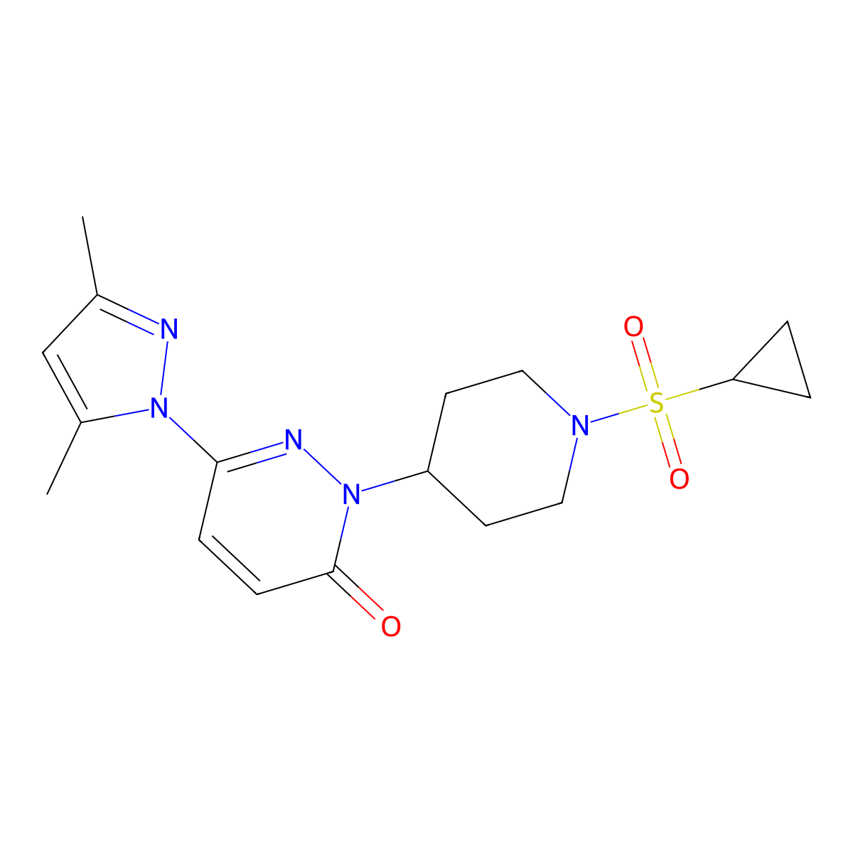 2-[1-(cyclopropanesulfonyl)piperidin-4-yl]-6-(3,5-dimethyl-1H-pyrazol-1-yl)-2,3-dihydropyridazin-3-one molecular structure, CAS 2379986-10-2