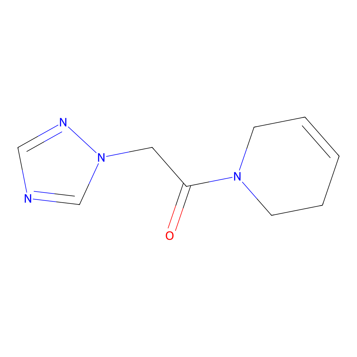 1-(1,2,3,6-tetrahydropyridin-1-yl)-2-(1H-1,2,4-triazol-1-yl)ethan-1-one molecular structure, CAS 2379986-12-4