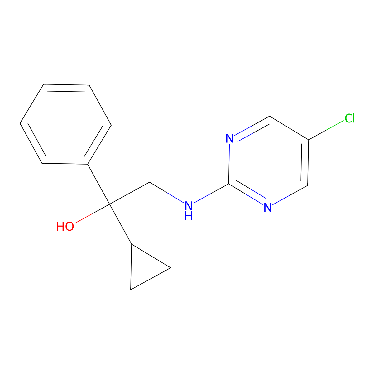 2-[(5-Chloropyrimidin-2-yl)amino]-1-cyclopropyl-1-phenylethan-1-ol molecular structure, CAS 2379986-14-6