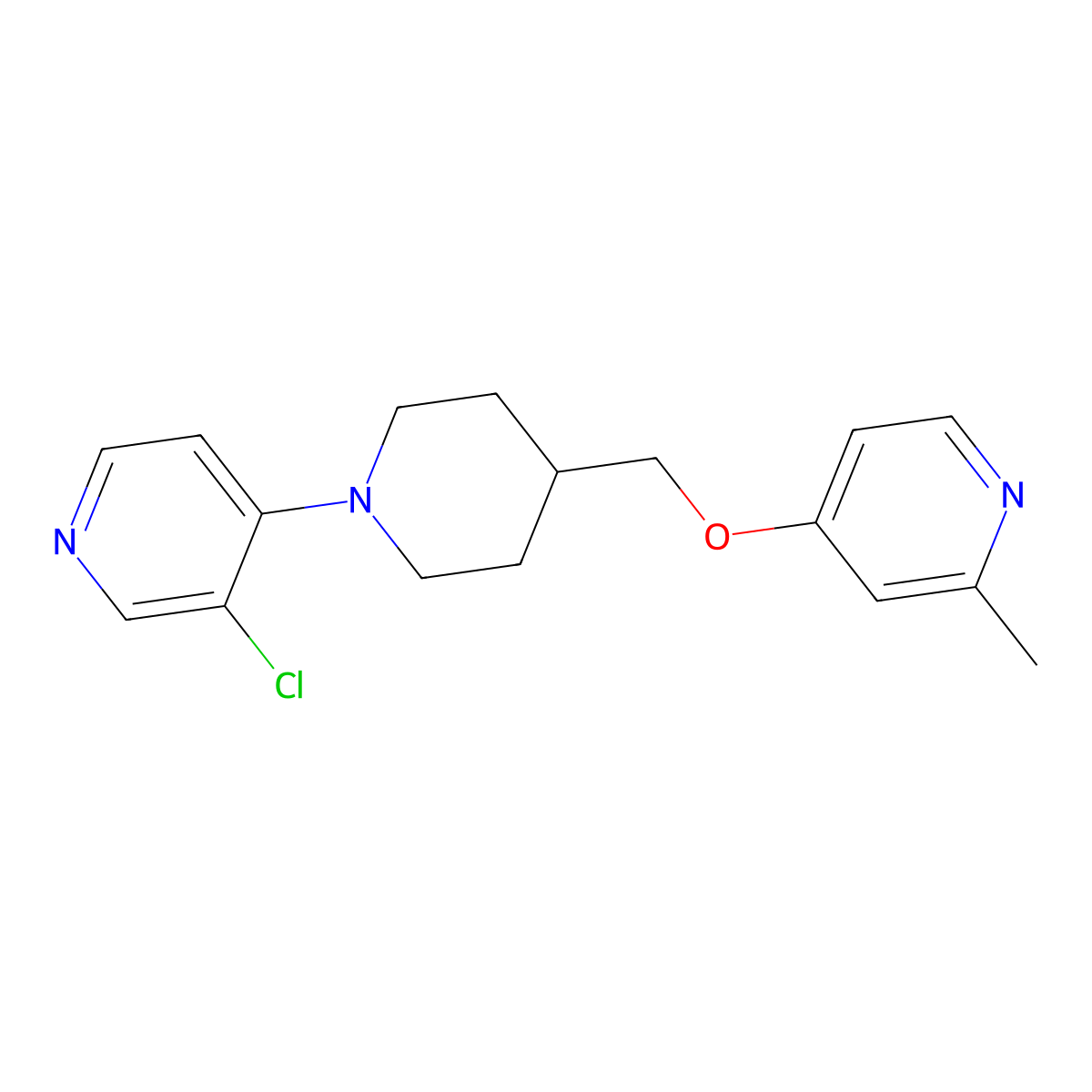 3-Chloro-4-(4-{[(2-methylpyridin-4-yl)oxy]methyl}piperidin-1-yl)pyridine molecular structure, CAS 2379986-15-7