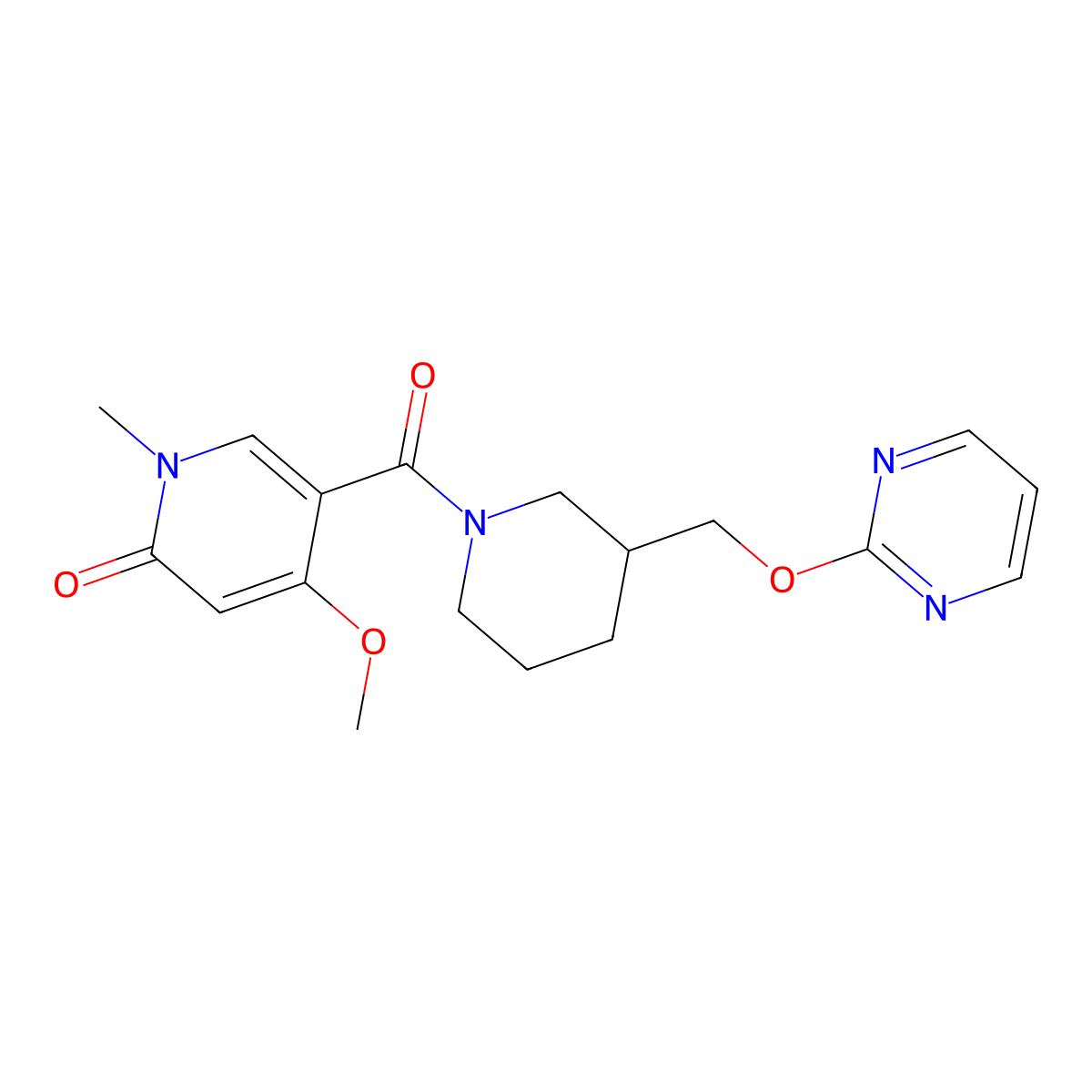 4-Methoxy-1-methyl-5-{3-[(pyrimidin-2-yloxy)methyl]piperidine-1-carbonyl}-1,2-dihydropyridin-2-one molecular structure, CAS 2379986-23-7