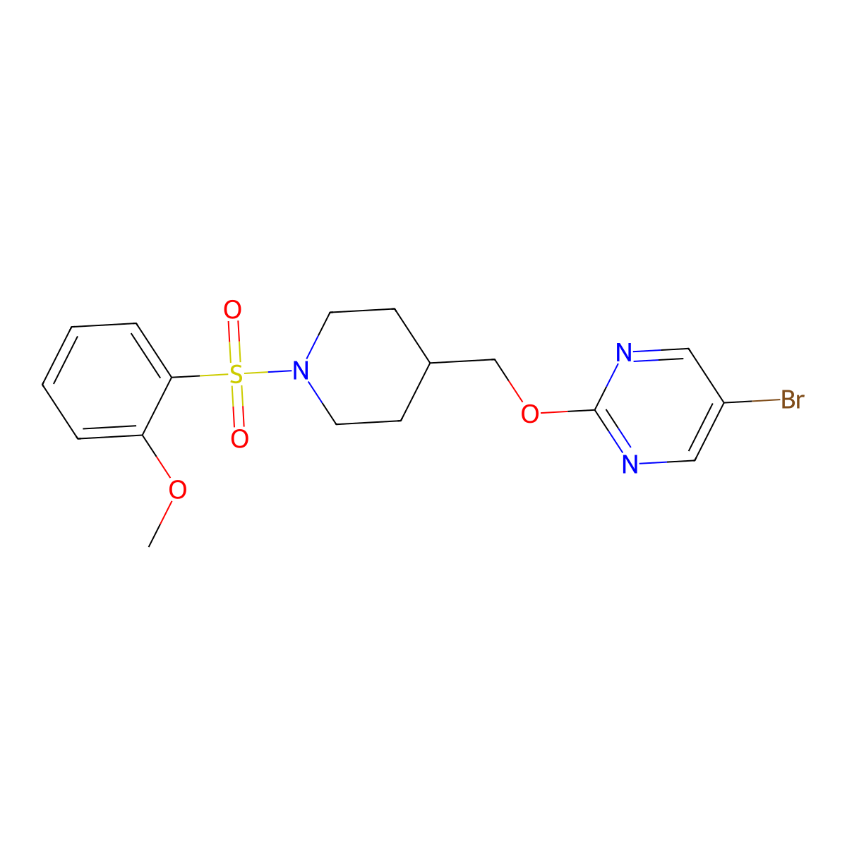 5-Bromo-2-{[1-(2-methoxybenzenesulfonyl)piperidin-4-yl]methoxy}pyrimidine molecular structure, CAS 2379986-25-9