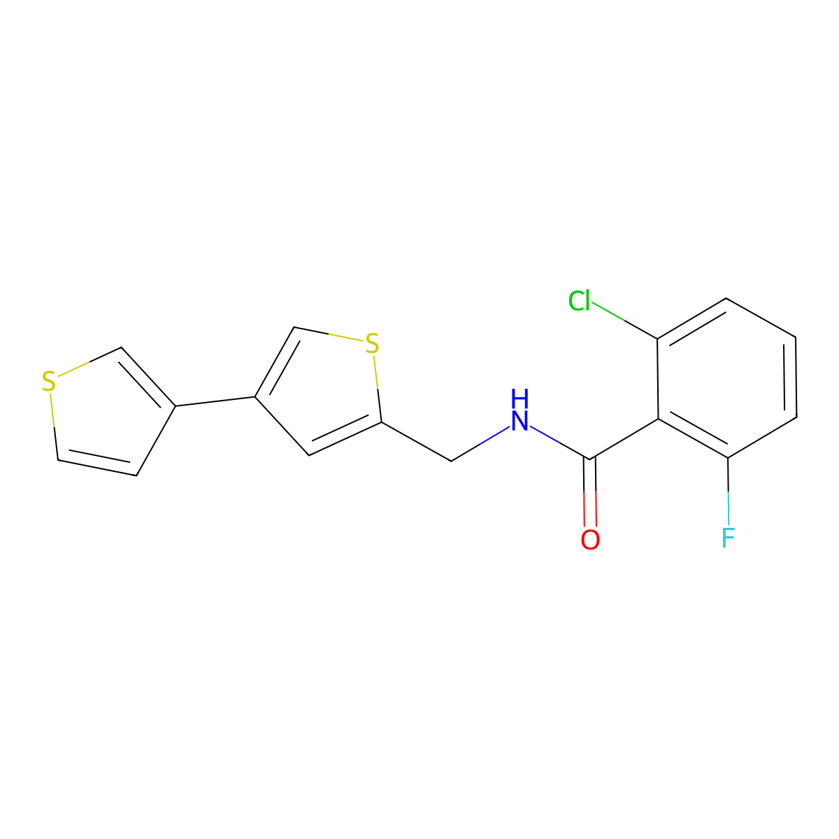 2-Chloro-6-fluoro-N-[(4-thiophen-3-ylthiophen-2-yl)methyl]benzamide molecular structure, CAS 2379986-26-0