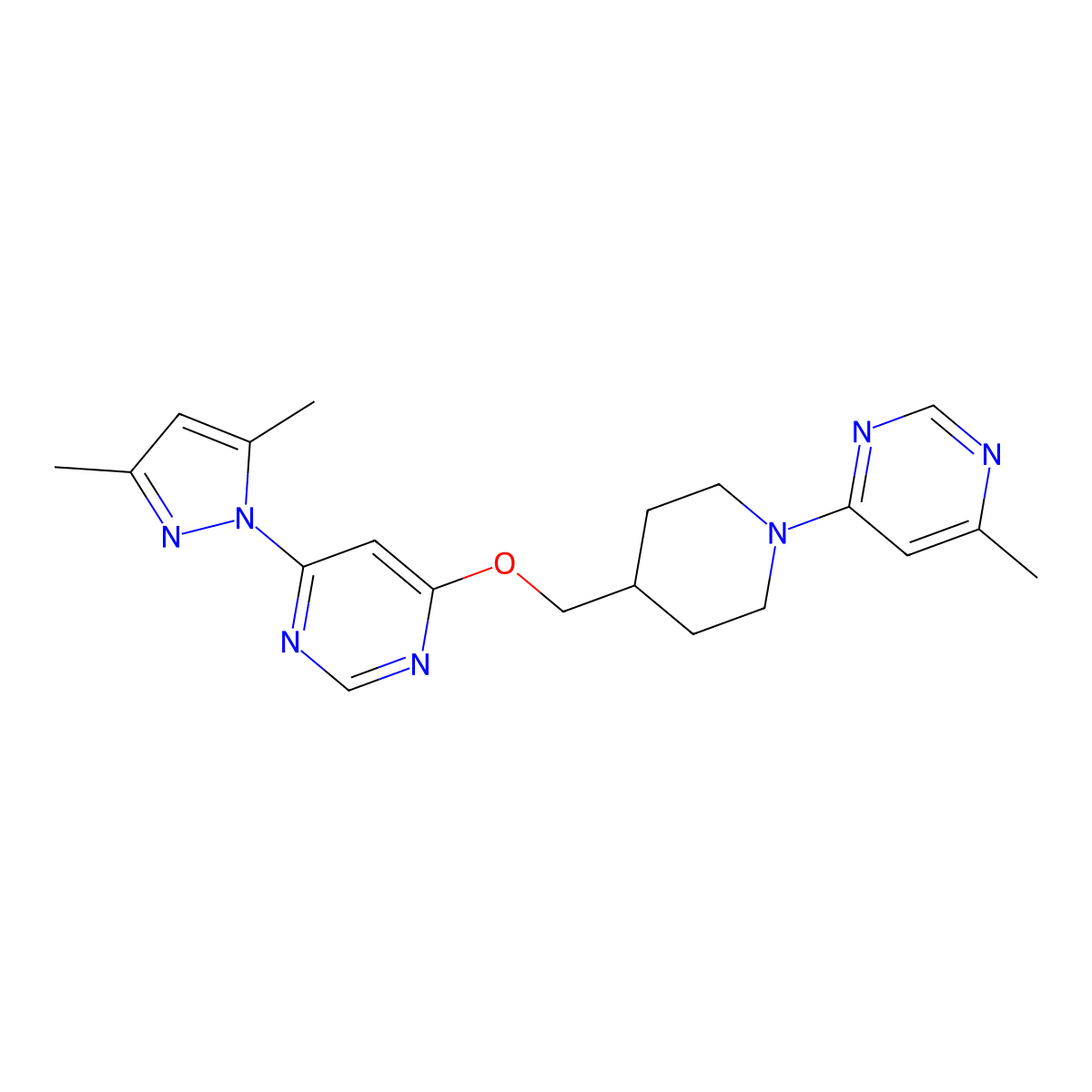 4-(3,5-dimethyl-1H-pyrazol-1-yl)-6-{[1-(6-methylpyrimidin-4-yl)piperidin-4-yl]methoxy}pyrimidine molecular structure, CAS 2379986-36-2