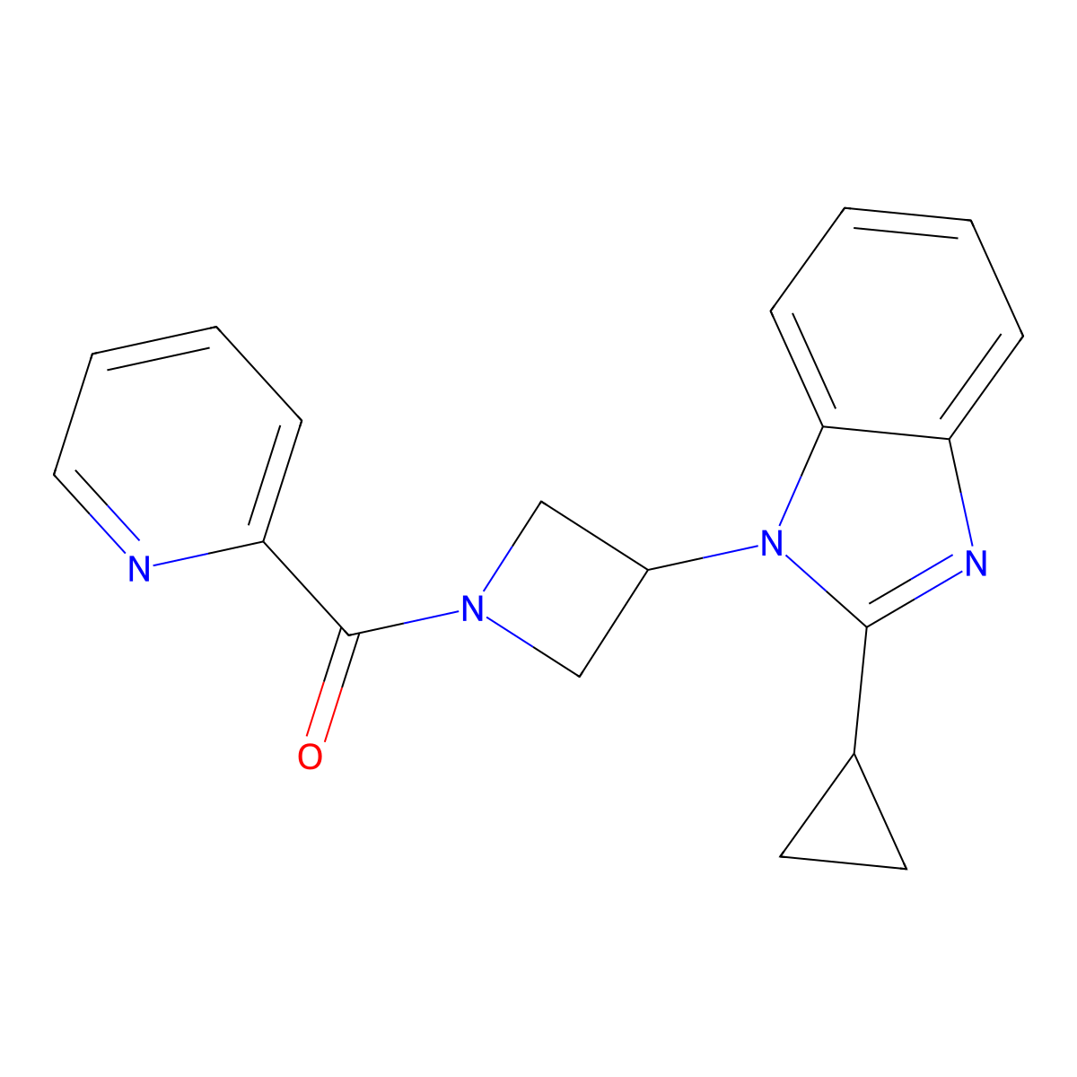 2-cyclopropyl-1-[1-(pyridine-2-carbonyl)azetidin-3-yl]-1H-1,3-benzodiazole molecular structure, CAS 2379986-37-3