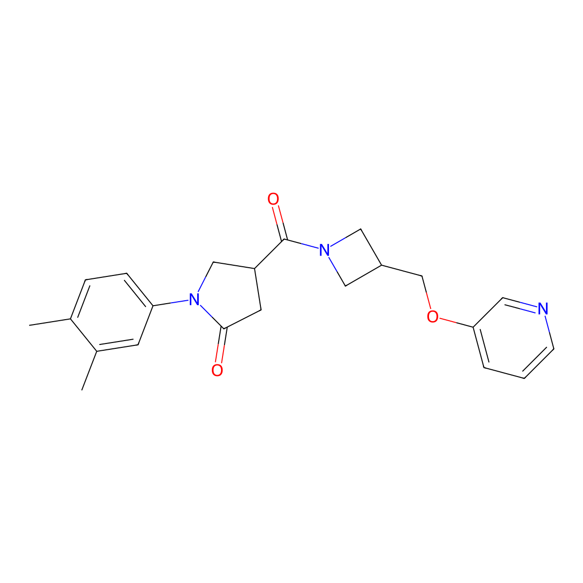 1-(3,4-Dimethylphenyl)-4-{3-[(pyridin-3-yloxy)methyl]azetidine-1-carbonyl}pyrrolidin-2-one molecular structure, CAS 2379986-38-4