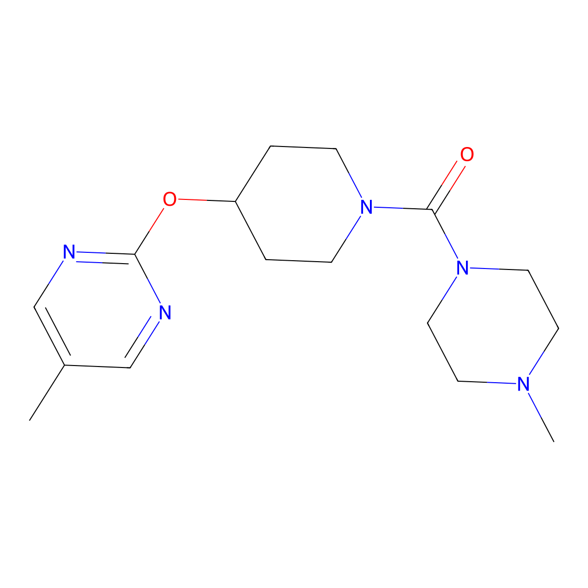 5-Methyl-2-{[1-(4-methylpiperazine-1-carbonyl)piperidin-4-yl]oxy}pyrimidine molecular structure, CAS 2379986-42-0