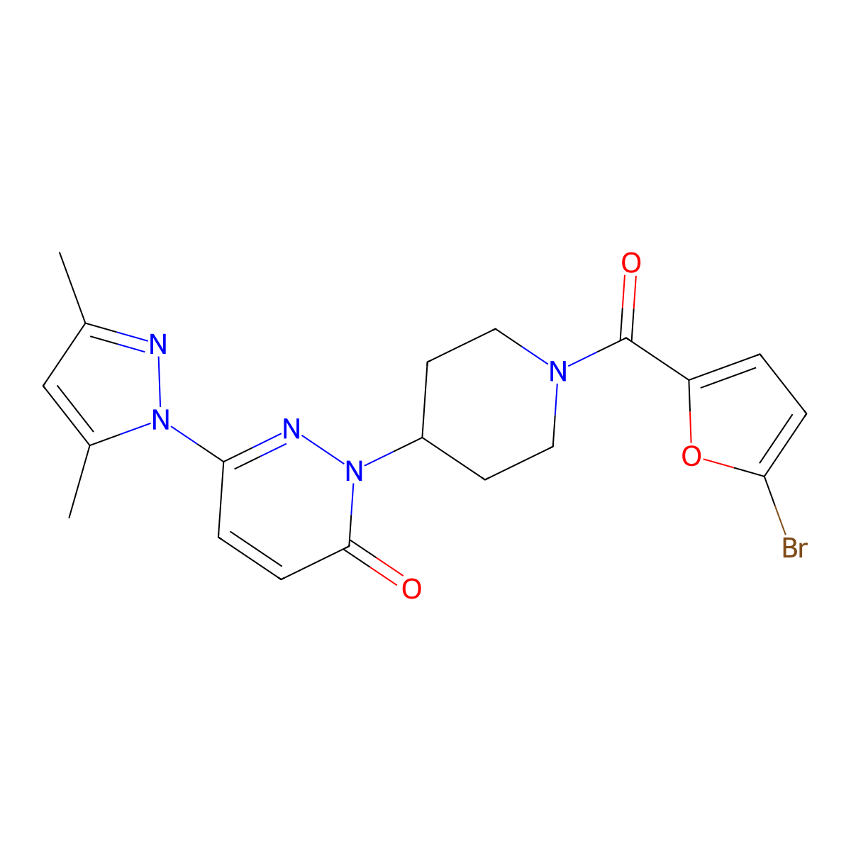 2-[1-(5-bromofuran-2-carbonyl)piperidin-4-yl]-6-(3,5-dimethyl-1H-pyrazol-1-yl)-2,3-dihydropyridazin-3-one molecular structure, CAS 2379986-43-1