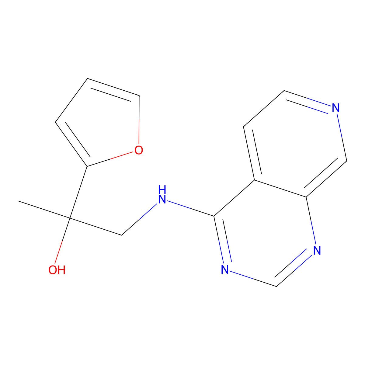 2-(Furan-2-yl)-1-({pyrido[3,4-d]pyrimidin-4-yl}amino)propan-2-ol molecular structure, CAS 2379986-49-7