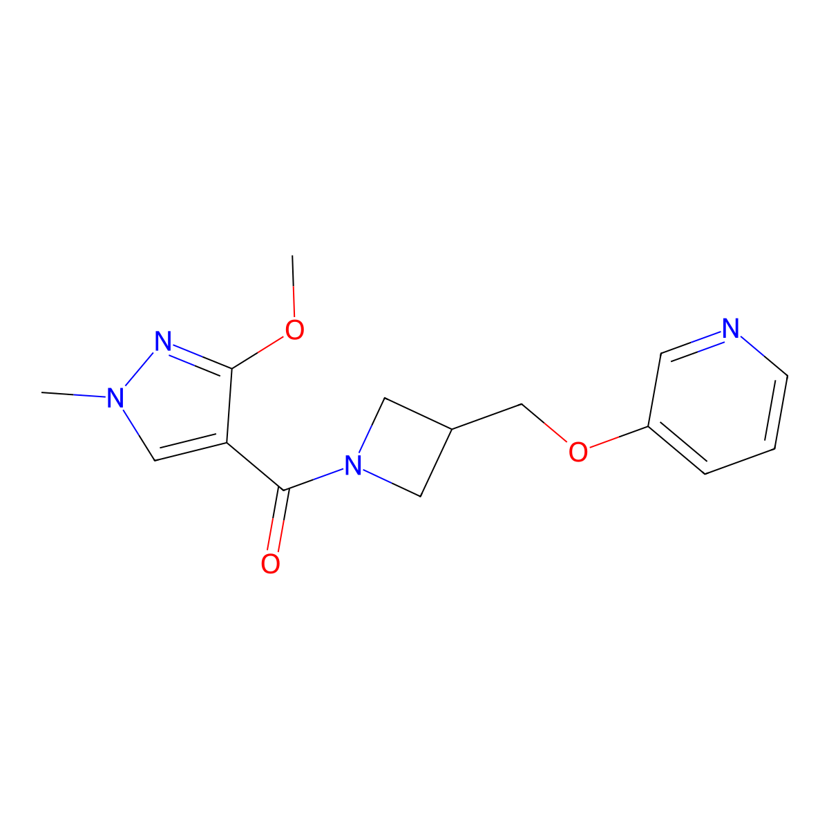 3-{[1-(3-methoxy-1-methyl-1H-pyrazole-4-carbonyl)azetidin-3-yl]methoxy}pyridine molecular structure, CAS 2379986-54-4