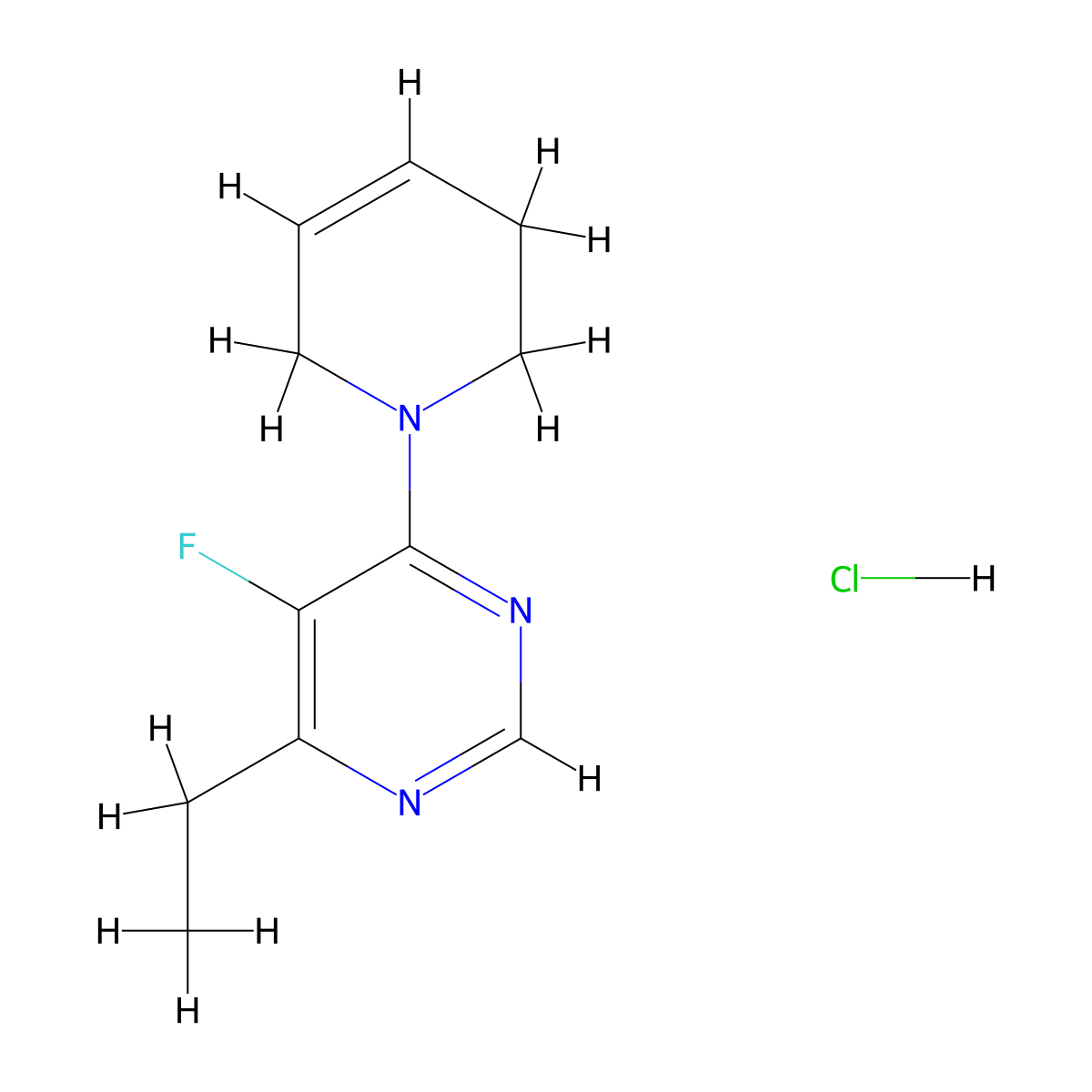 4-Ethyl-5-fluoro-6-(1,2,3,6-tetrahydropyridin-1-yl)pyrimidine hydrochloride molecular structure, CAS 2379986-59-9