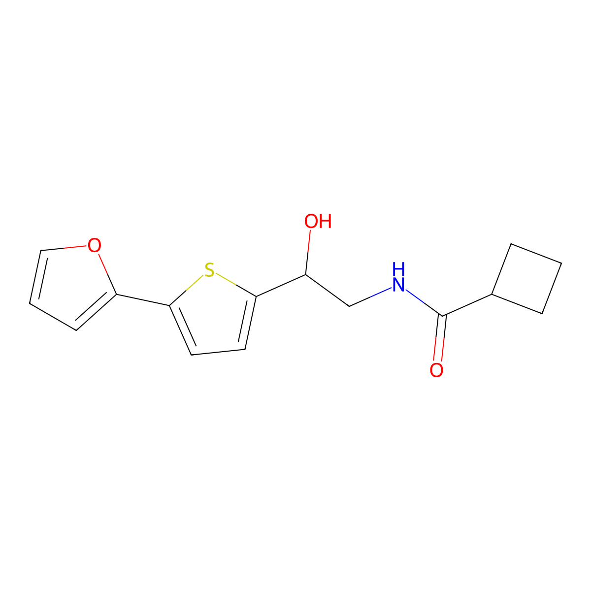 N-{2-[5-(furan-2-yl)thiophen-2-yl]-2-hydroxyethyl}cyclobutanecarboxamide molecular structure, CAS 2379986-61-3