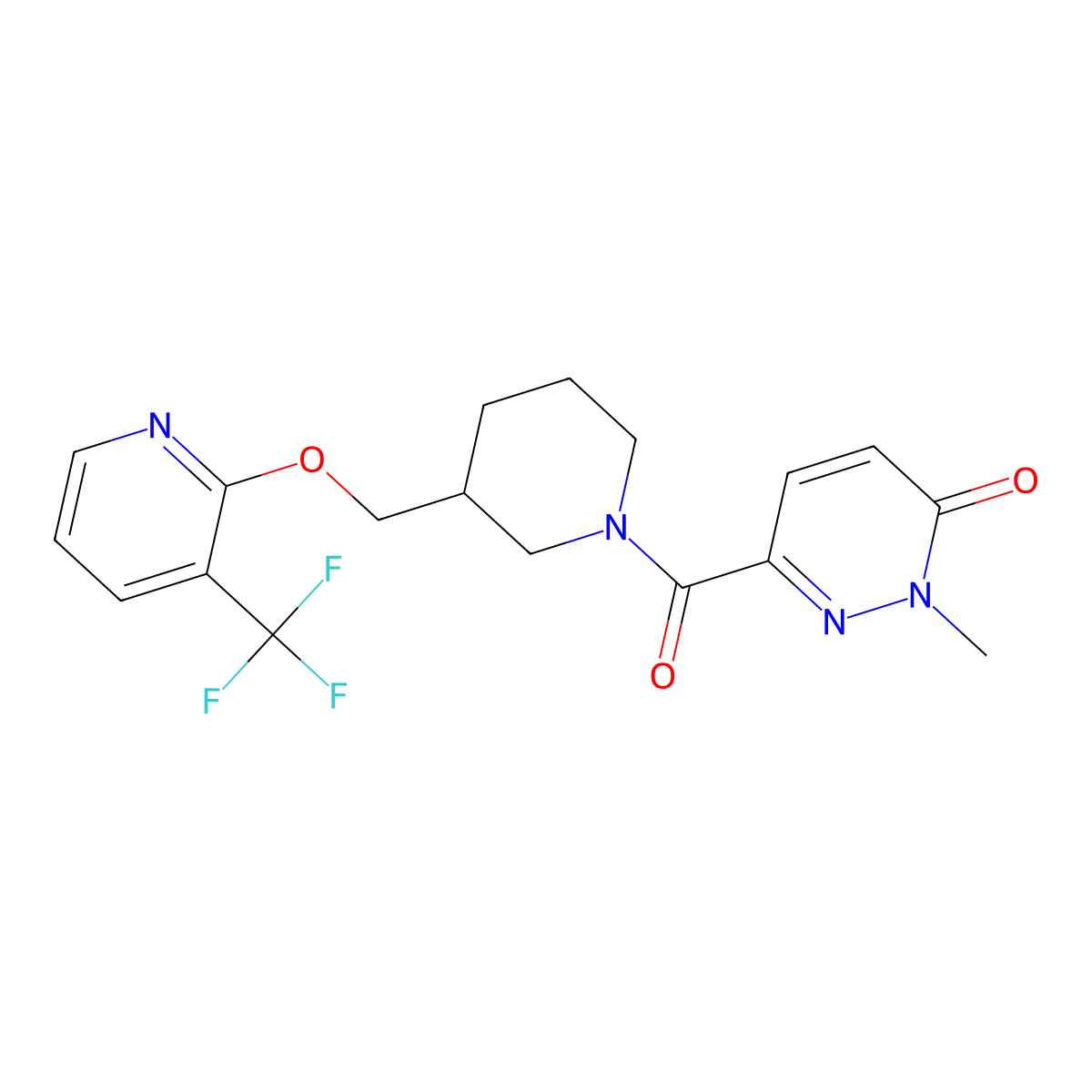 2-Methyl-6-[3-({[3-(trifluoromethyl)pyridin-2-yl]oxy}methyl)piperidine-1-carbonyl]-2,3-dihydropyridazin-3-one molecular structure, CAS 2379986-63-5