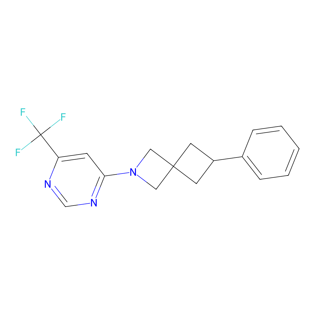 6-Phenyl-2-[6-(trifluoromethyl)pyrimidin-4-yl]-2-azaspiro[3.3]heptane molecular structure, CAS 2379986-68-0
