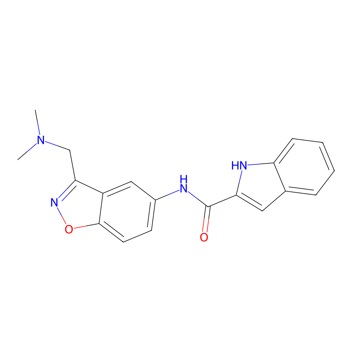 N-{3-[(dimethylamino)methyl]-1,2-benzoxazol-5-yl}-1H-indole-2-carboxamide molecular structure, CAS 2379986-78-2