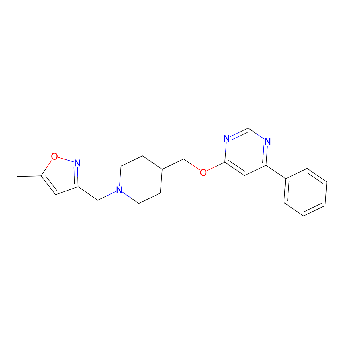 4-({1-[(5-Methyl-1,2-oxazol-3-yl)methyl]piperidin-4-yl}methoxy)-6-phenylpyrimidine molecular structure, CAS 2379986-80-6
