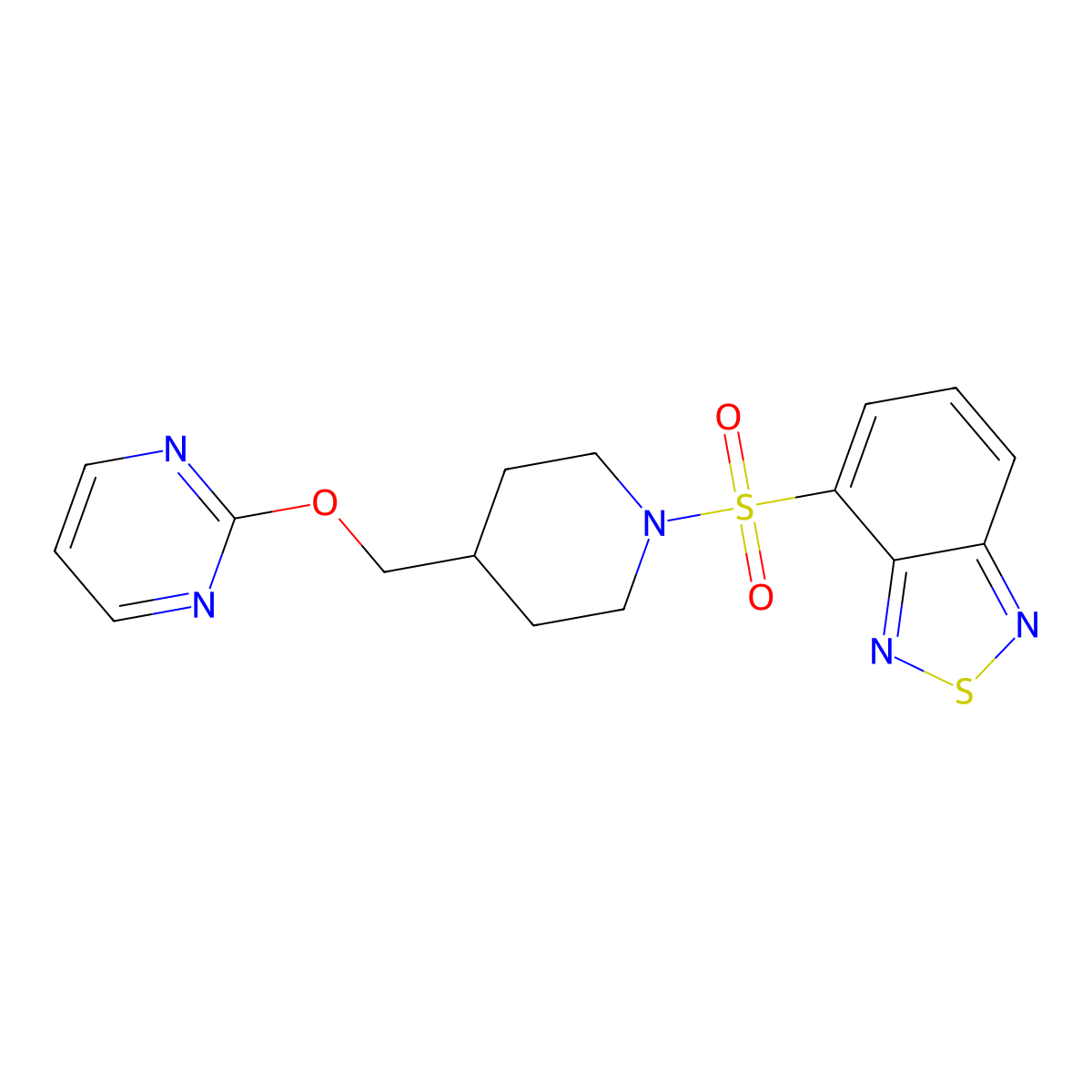 4-({4-[(Pyrimidin-2-yloxy)methyl]piperidin-1-yl}sulfonyl)-2,1,3-benzothiadiazole molecular structure, CAS 2379986-82-8