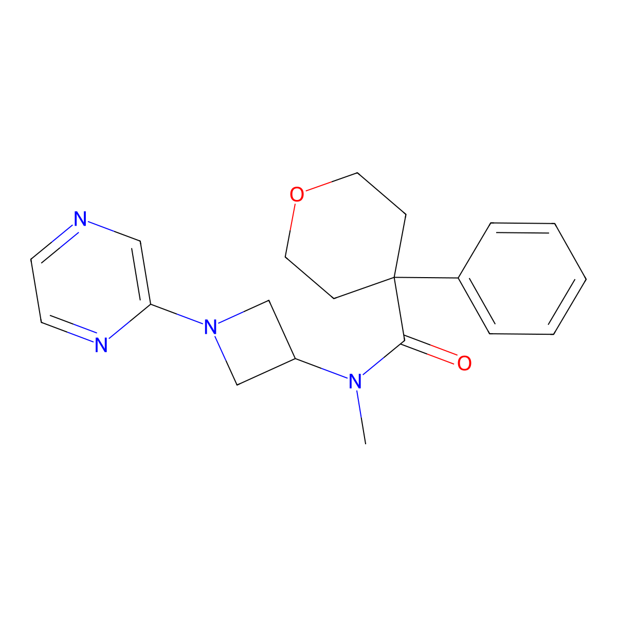 N-methyl-4-phenyl-N-[1-(pyrazin-2-yl)azetidin-3-yl]oxane-4-carboxamide molecular structure, CAS 2379986-83-9