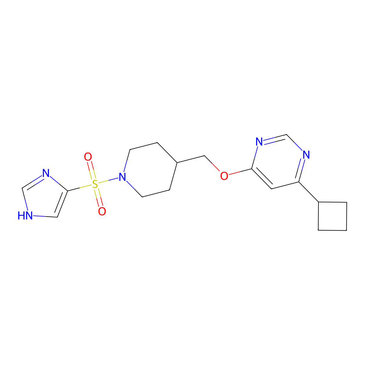 4-cyclobutyl-6-{[1-(1H-imidazole-4-sulfonyl)piperidin-4-yl]methoxy}pyrimidine molecular structure, CAS 2379986-89-5