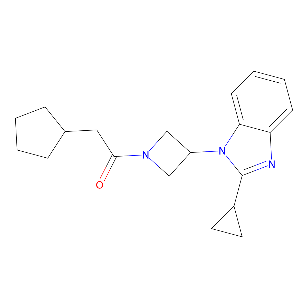 2-cyclopentyl-1-[3-(2-cyclopropyl-1H-1,3-benzodiazol-1-yl)azetidin-1-yl]ethan-1-one molecular structure, CAS 2379986-93-1
