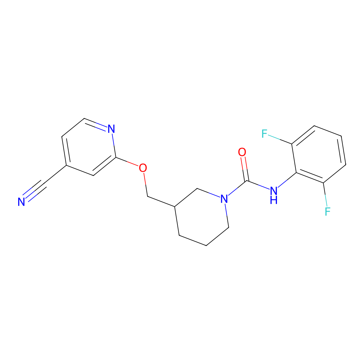 3-{[(4-cyanopyridin-2-yl)oxy]methyl}-N-(2,6-difluorophenyl)piperidine-1-carboxamide molecular structure, CAS 2379986-96-4