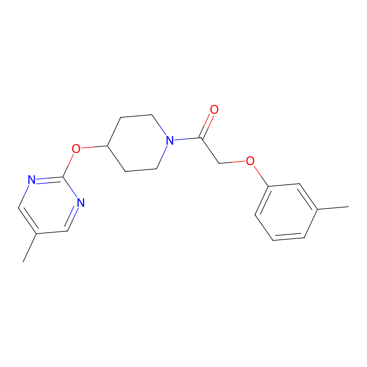 2-(3-Methylphenoxy)-1-{4-[(5-methylpyrimidin-2-yl)oxy]piperidin-1-yl}ethan-1-one molecular structure, CAS 2379986-99-7