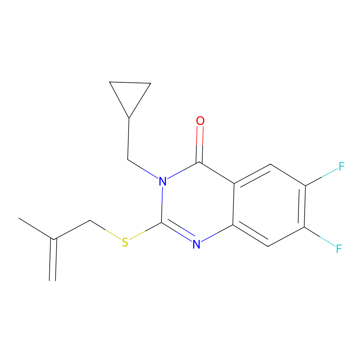 3-(Cyclopropylmethyl)-6,7-difluoro-2-[(2-methylprop-2-en-1-yl)sulfanyl]-3,4-dihydroquinazolin-4-one molecular structure, CAS 2379987-02-5