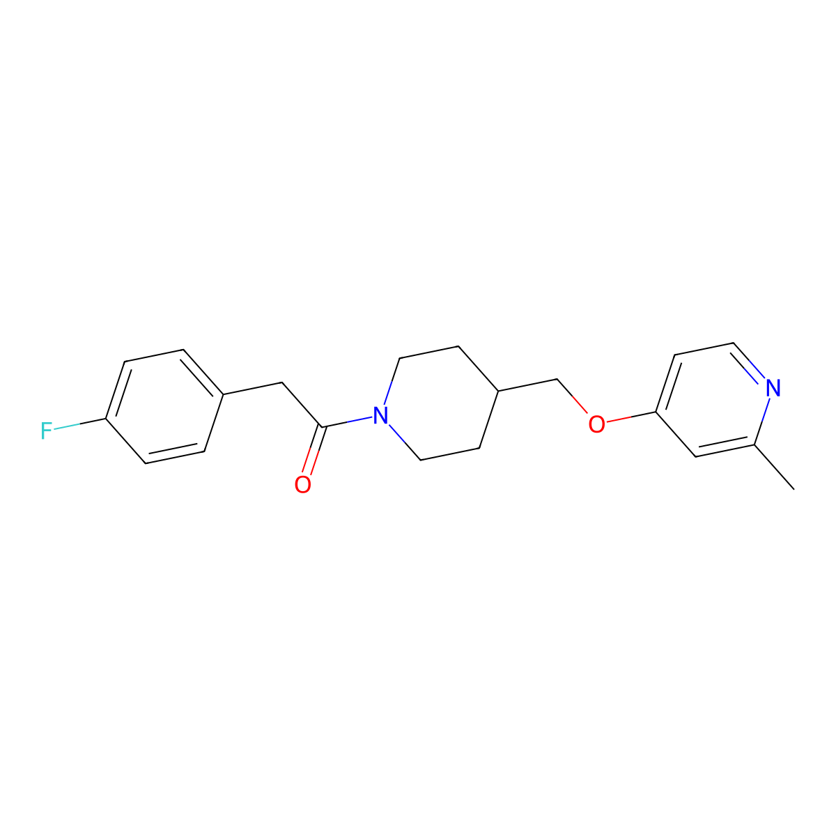 2-(4-Fluorophenyl)-1-(4-{[(2-methylpyridin-4-yl)oxy]methyl}piperidin-1-yl)ethan-1-one molecular structure, CAS 2379987-17-2