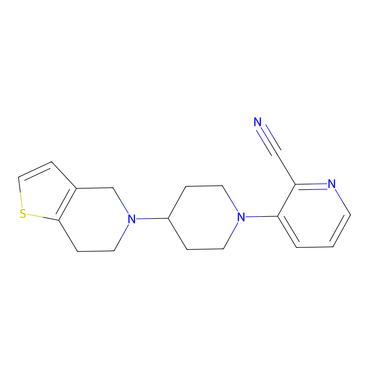 3-(4-{4H,5H,6H,7H-thieno[3,2-c]pyridin-5-yl}piperidin-1-yl)pyridine-2-carbonitrile molecular structure, CAS 2379987-24-1