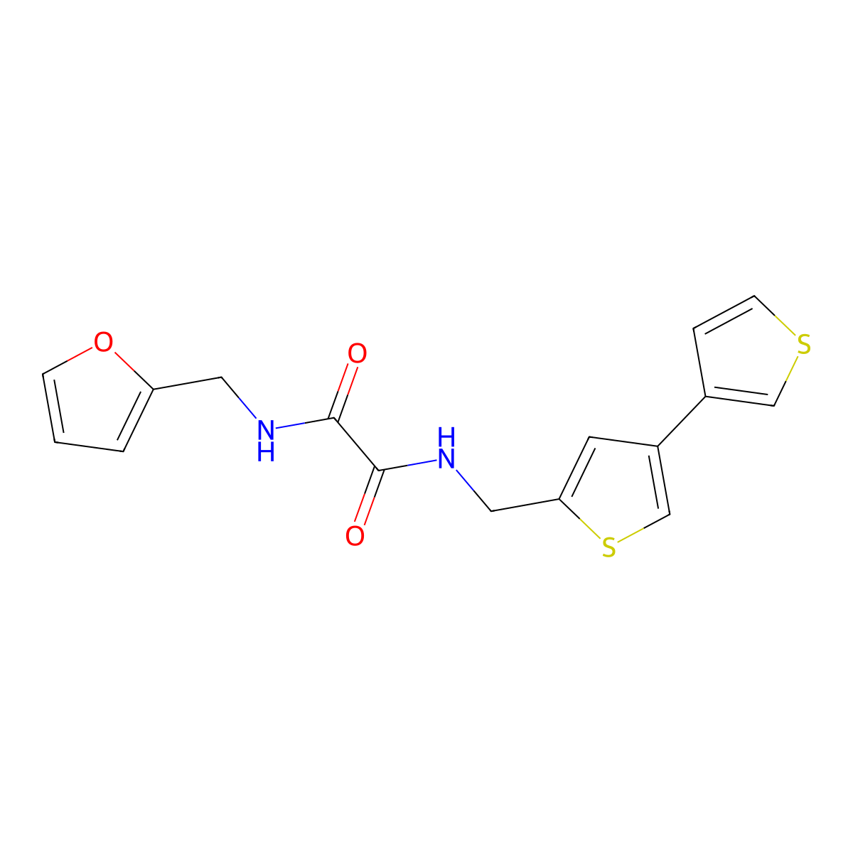 N-({[3,3'-bithiophene]-5-yl}methyl)-N'-[(furan-2-yl)methyl]ethanediamide molecular structure, CAS 2379987-27-4