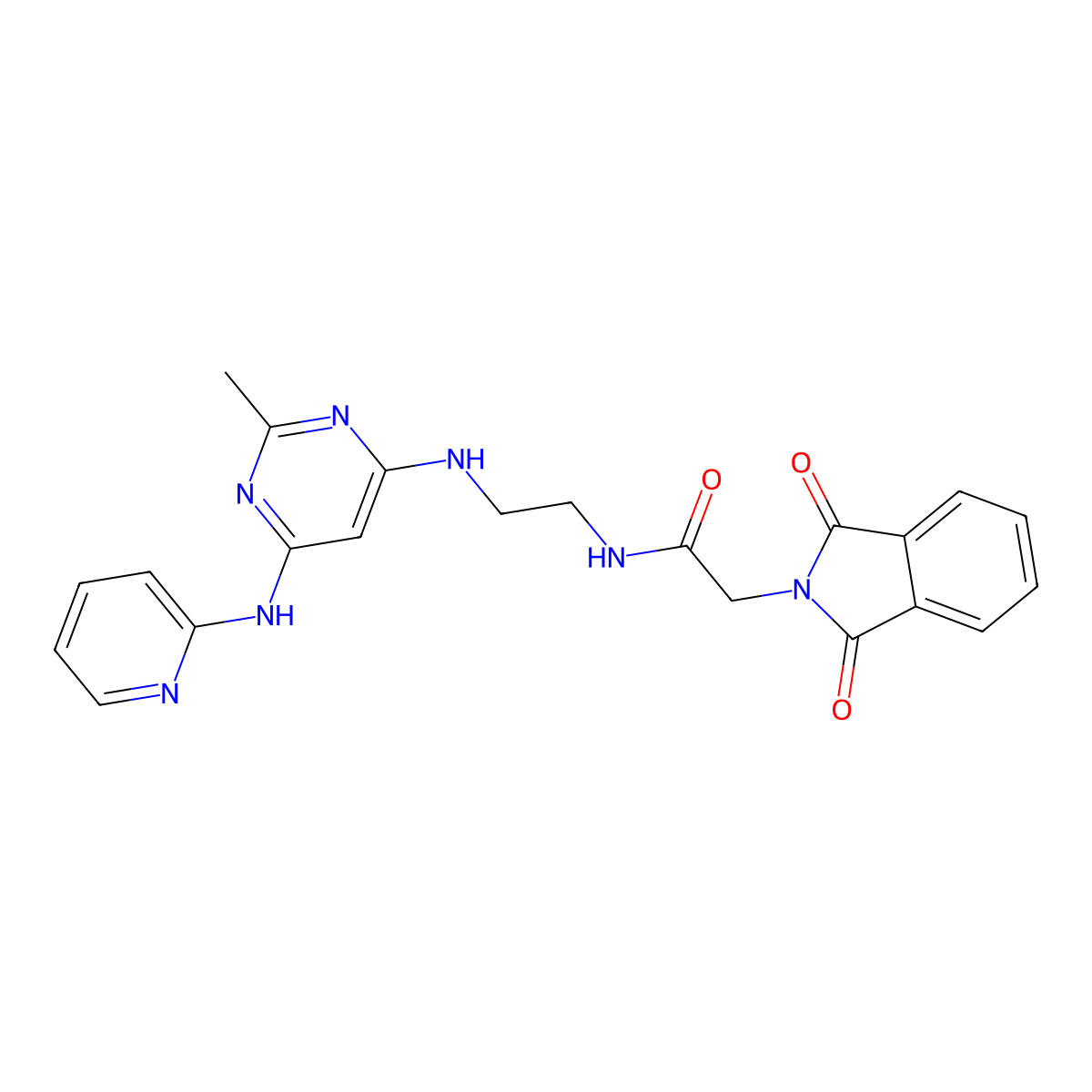2-(1,3-dioxoisoindolin-2-yl)-N-(2-((2-methyl-6-(pyridin-2-ylamino)pyrimidin-4-yl)amino)ethyl)acetamide molecular structure, CAS 2379987-29-6