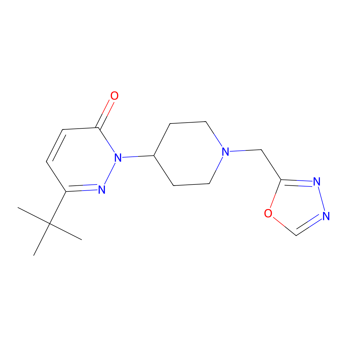 6-Tert-butyl-2-{1-[(1,3,4-oxadiazol-2-yl)methyl]piperidin-4-yl}-2,3-dihydropyridazin-3-one molecular structure, CAS 2379987-32-1