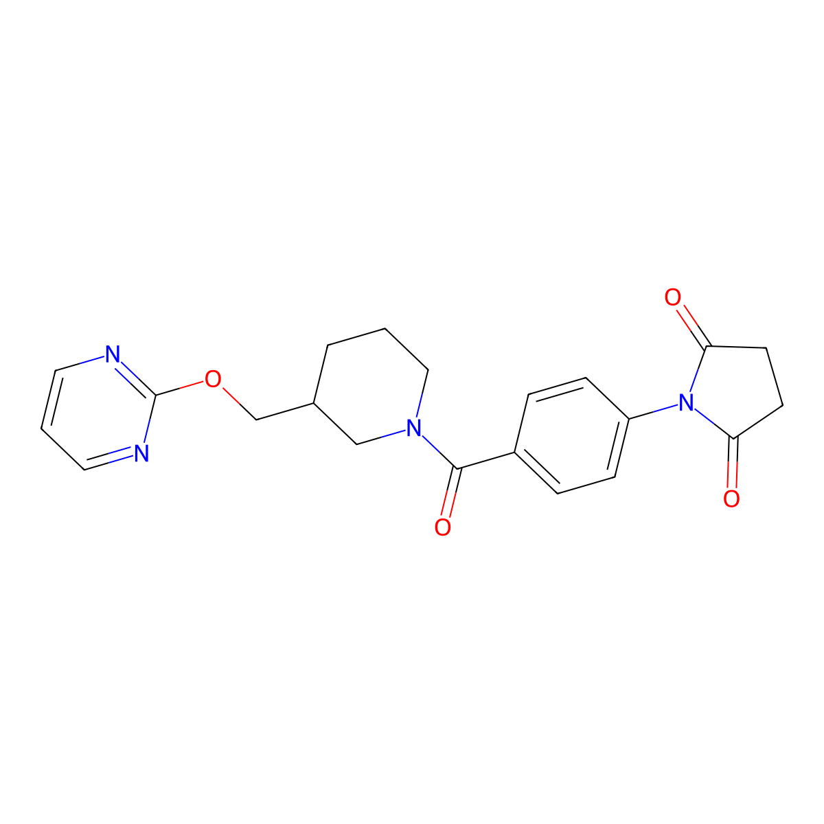 1-(4-{3-[(Pyrimidin-2-yloxy)methyl]piperidine-1-carbonyl}phenyl)pyrrolidine-2,5-dione molecular structure, CAS 2379987-37-6