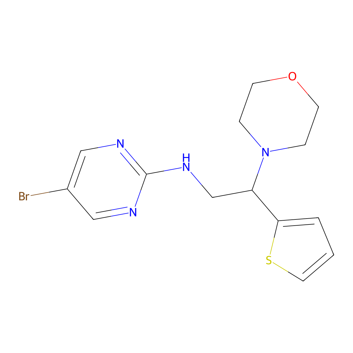 5-bromo-N-[2-(morpholin-4-yl)-2-(thiophen-2-yl)ethyl]pyrimidin-2-amine molecular structure, CAS 2379987-39-8