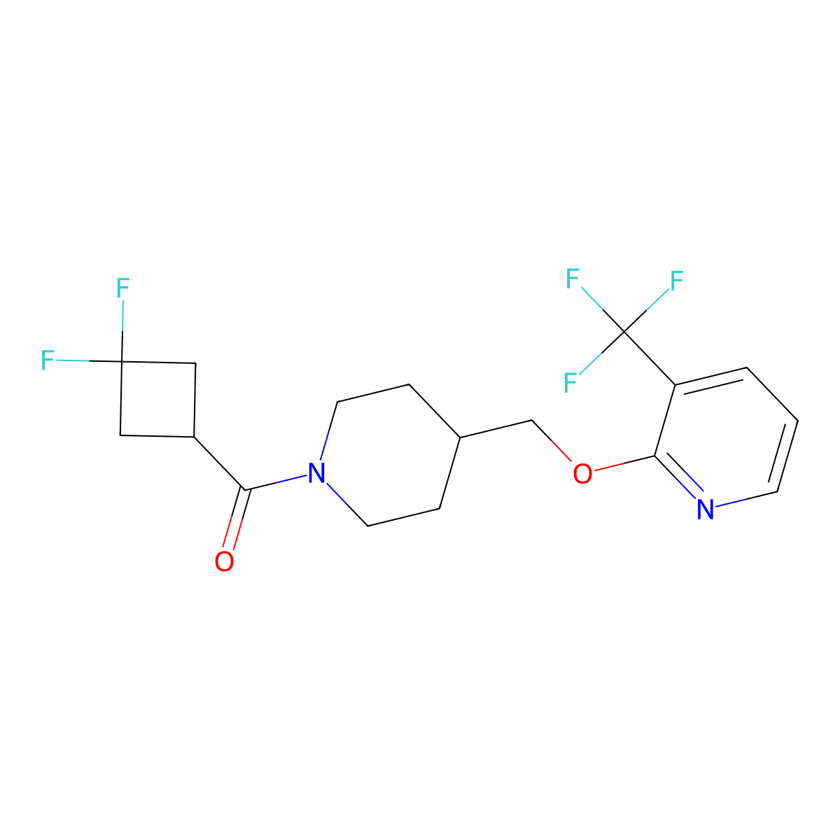 2-{[1-(3,3-Difluorocyclobutanecarbonyl)piperidin-4-yl]methoxy}-3-(trifluoromethyl)pyridine molecular structure, CAS 2379987-41-2
