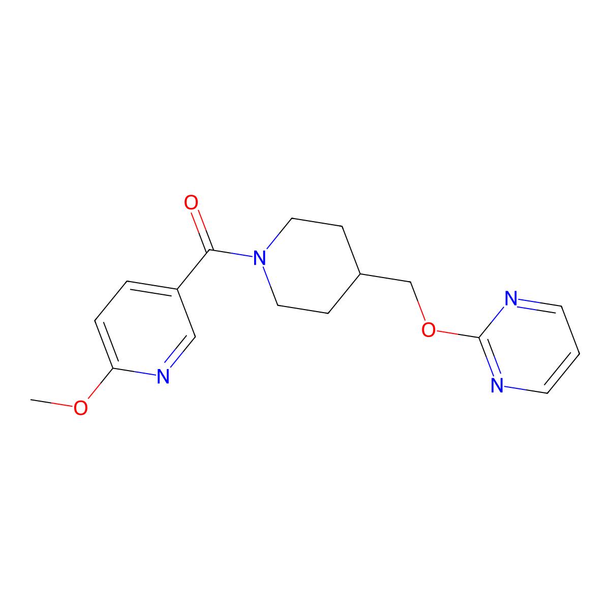 2-{[1-(6-Methoxypyridine-3-carbonyl)piperidin-4-yl]methoxy}pyrimidine molecular structure, CAS 2379987-42-3