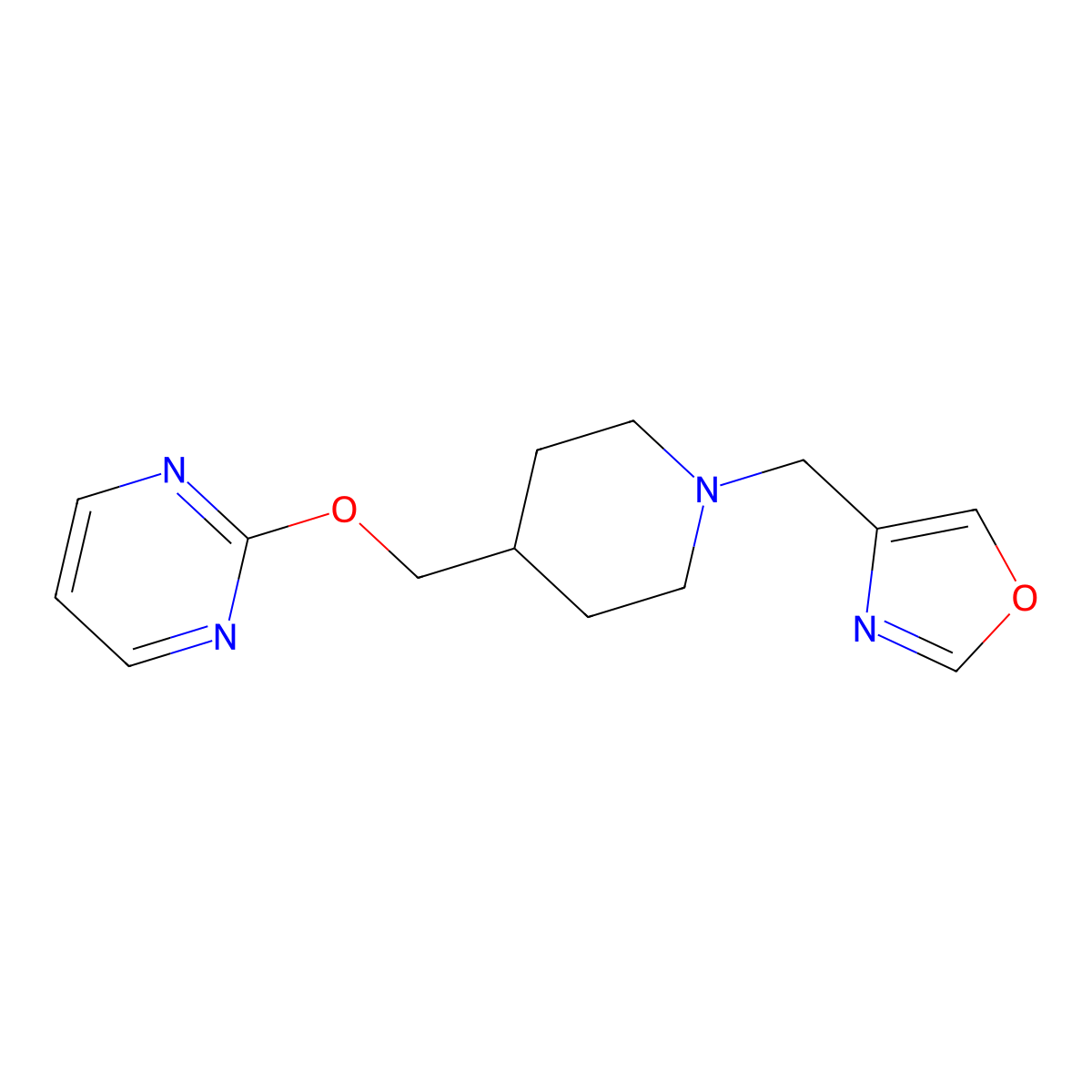 2-({1-[(1,3-Oxazol-4-yl)methyl]piperidin-4-yl}methoxy)pyrimidine molecular structure, CAS 2379987-43-4