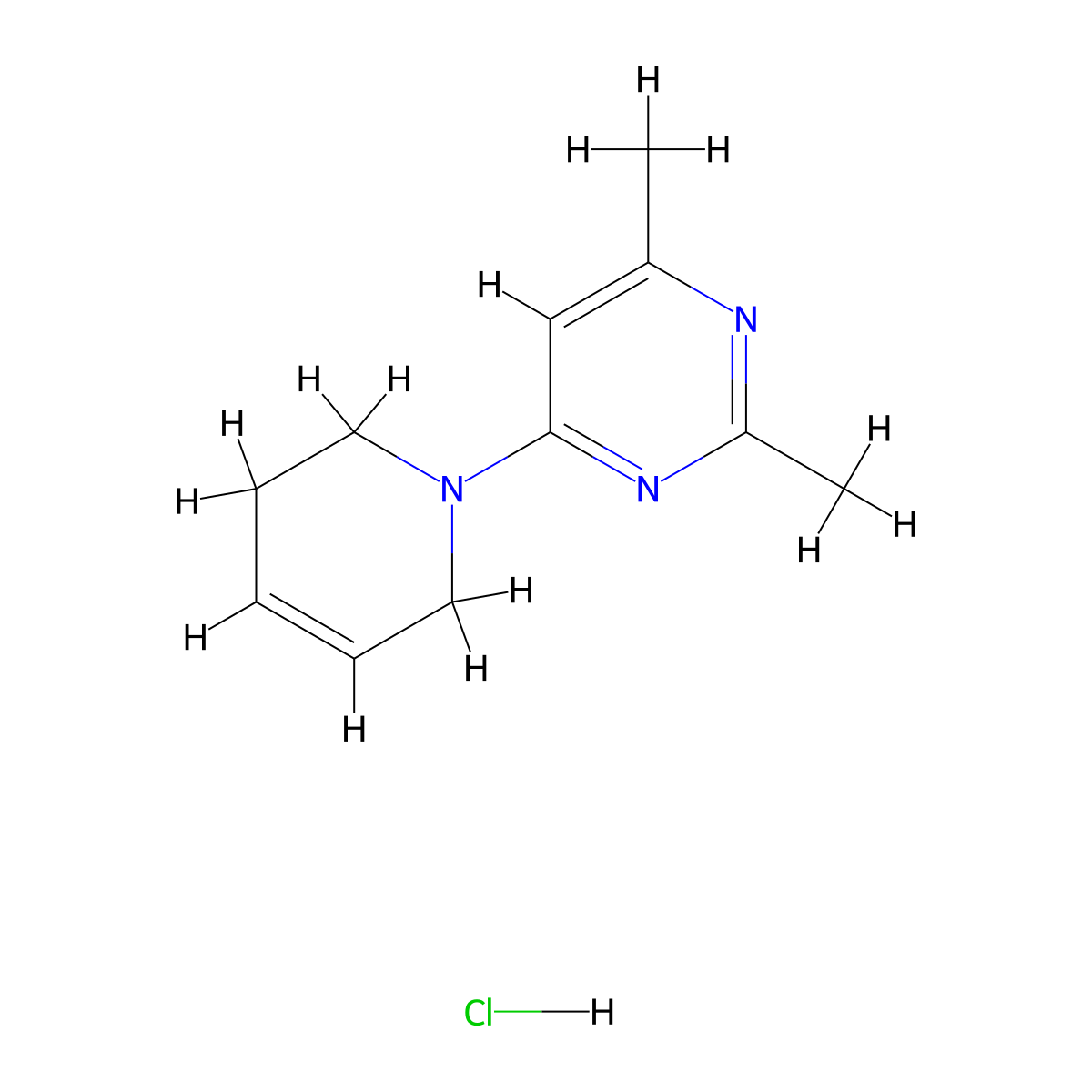 2,4-Dimethyl-6-(1,2,3,6-tetrahydropyridin-1-yl)pyrimidine hydrochloride molecular structure, CAS 2379987-47-8