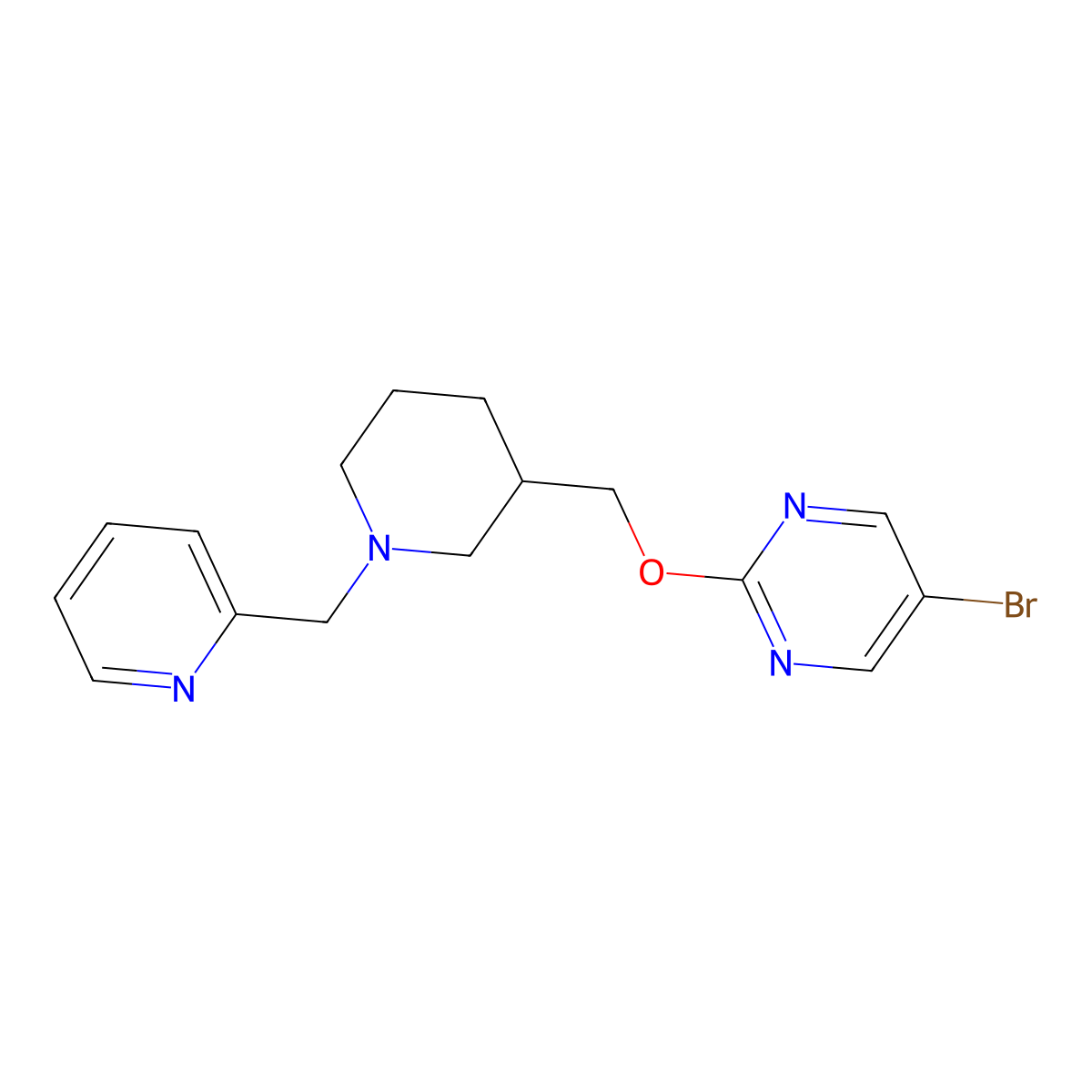 5-Bromo-2-({1-[(pyridin-2-yl)methyl]piperidin-3-yl}methoxy)pyrimidine molecular structure, CAS 2379987-49-0