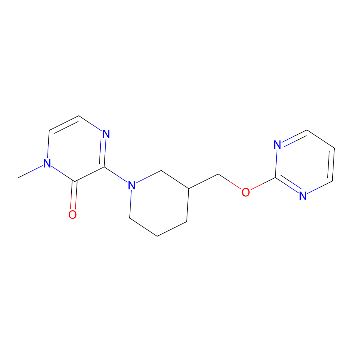 1-Methyl-3-{3-[(pyrimidin-2-yloxy)methyl]piperidin-1-yl}-1,2-dihydropyrazin-2-one molecular structure, CAS 2379987-54-7