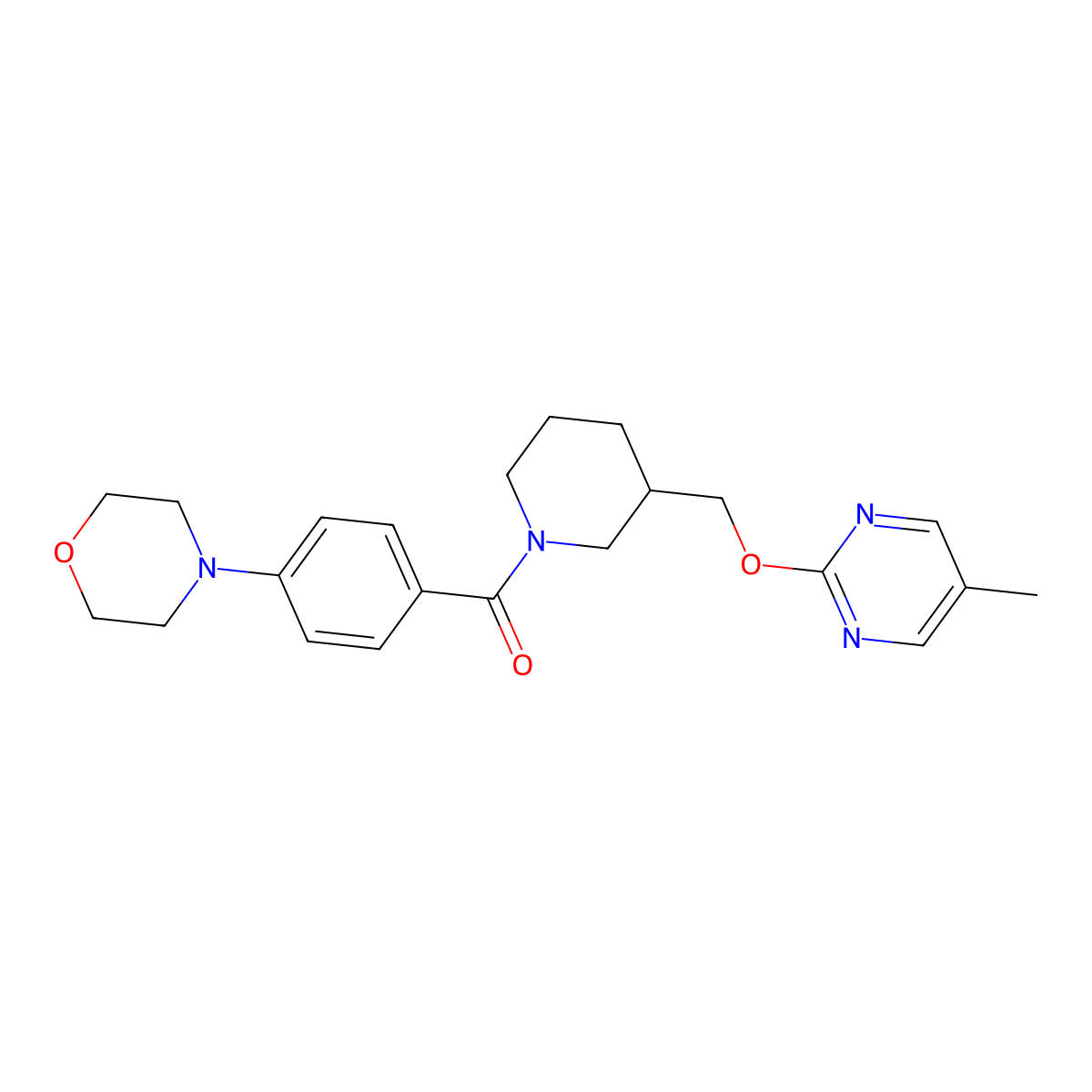 4-[4-(3-{[(5-Methylpyrimidin-2-yl)oxy]methyl}piperidine-1-carbonyl)phenyl]morpholine molecular structure, CAS 2379987-62-7