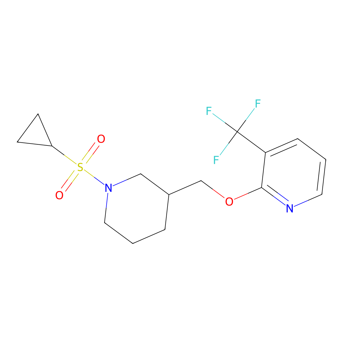2-{[1-(Cyclopropanesulfonyl)piperidin-3-yl]methoxy}-3-(trifluoromethyl)pyridine molecular structure, CAS 2379987-69-4