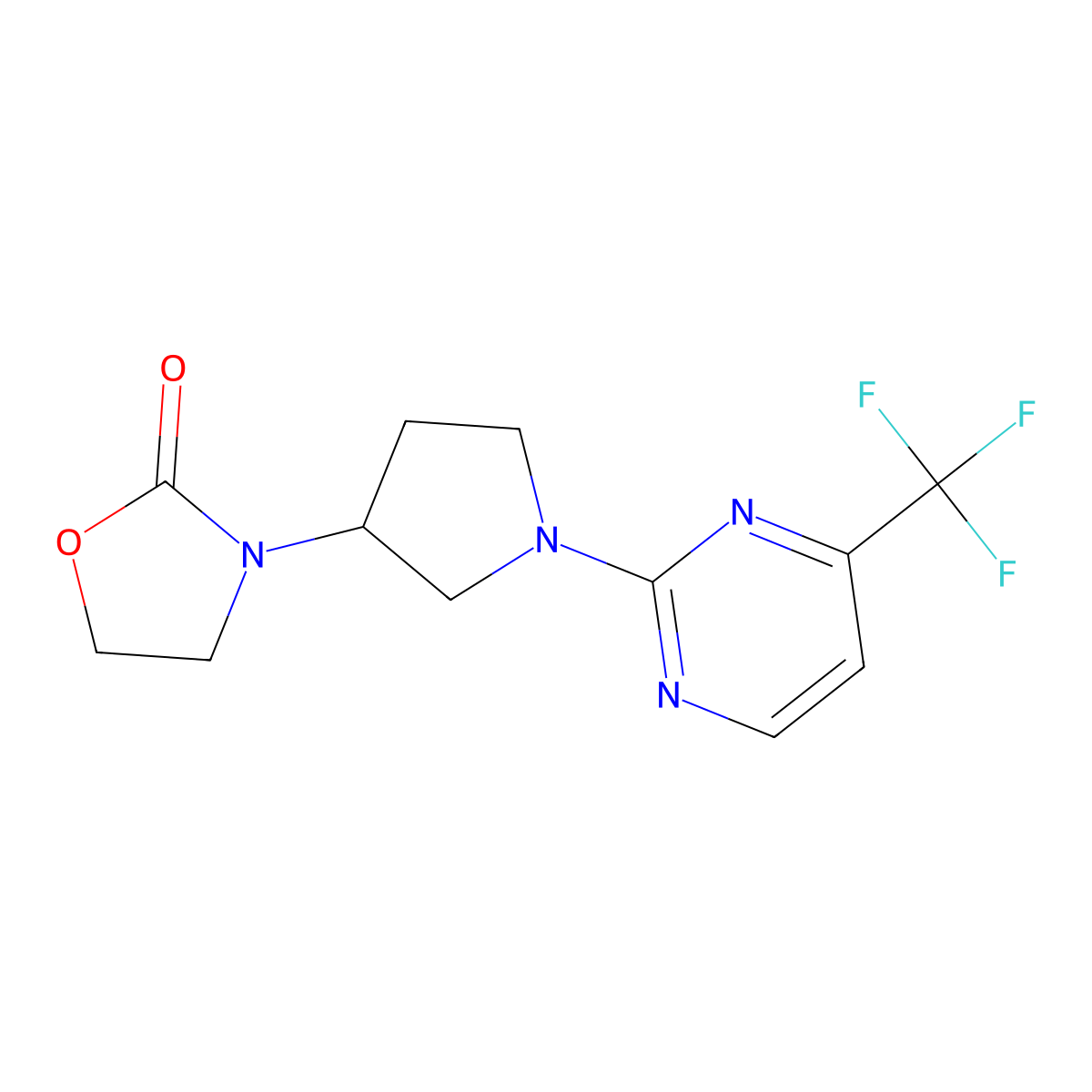 3-{1-[4-(Trifluoromethyl)pyrimidin-2-yl]pyrrolidin-3-yl}-1,3-oxazolidin-2-one molecular structure, CAS 2379987-75-2
