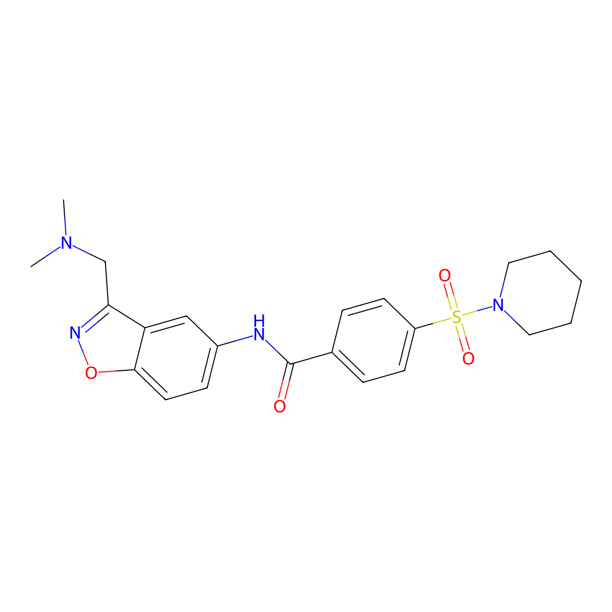 N-{3-[(dimethylamino)methyl]-1,2-benzoxazol-5-yl}-4-(piperidine-1-sulfonyl)benzamide molecular structure, CAS 2379987-77-4