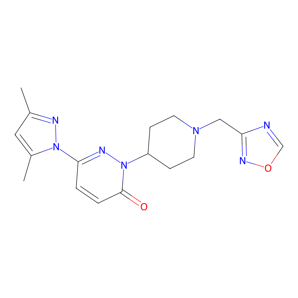 6-(3,5-dimethyl-1H-pyrazol-1-yl)-2-{1-[(1,2,4-oxadiazol-3-yl)methyl]piperidin-4-yl}-2,3-dihydropyridazin-3-one molecular structure, CAS 2379987-80-9