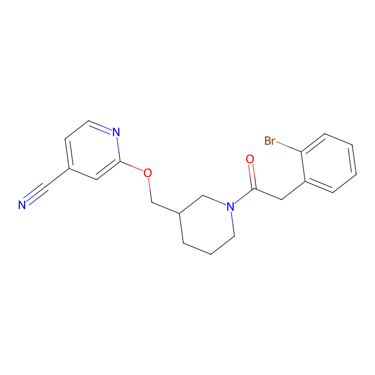 2-({1-[2-(2-Bromophenyl)acetyl]piperidin-3-yl}methoxy)pyridine-4-carbonitrile molecular structure, CAS 2379987-85-4