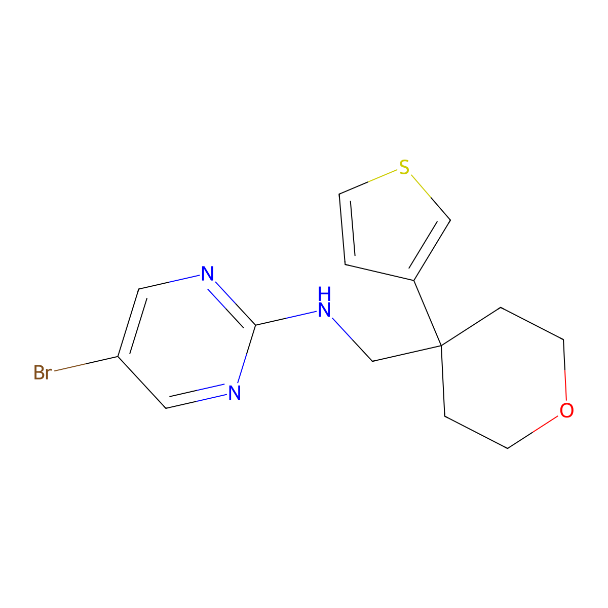 5-bromo-N-{[4-(thiophen-3-yl)oxan-4-yl]methyl}pyrimidin-2-amine molecular structure, CAS 2379987-91-2