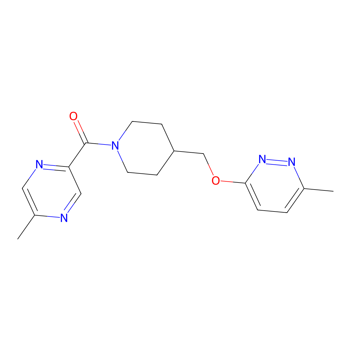 2-Methyl-5-(4-{[(6-methylpyridazin-3-yl)oxy]methyl}piperidine-1-carbonyl)pyrazine molecular structure, CAS 2379987-92-3