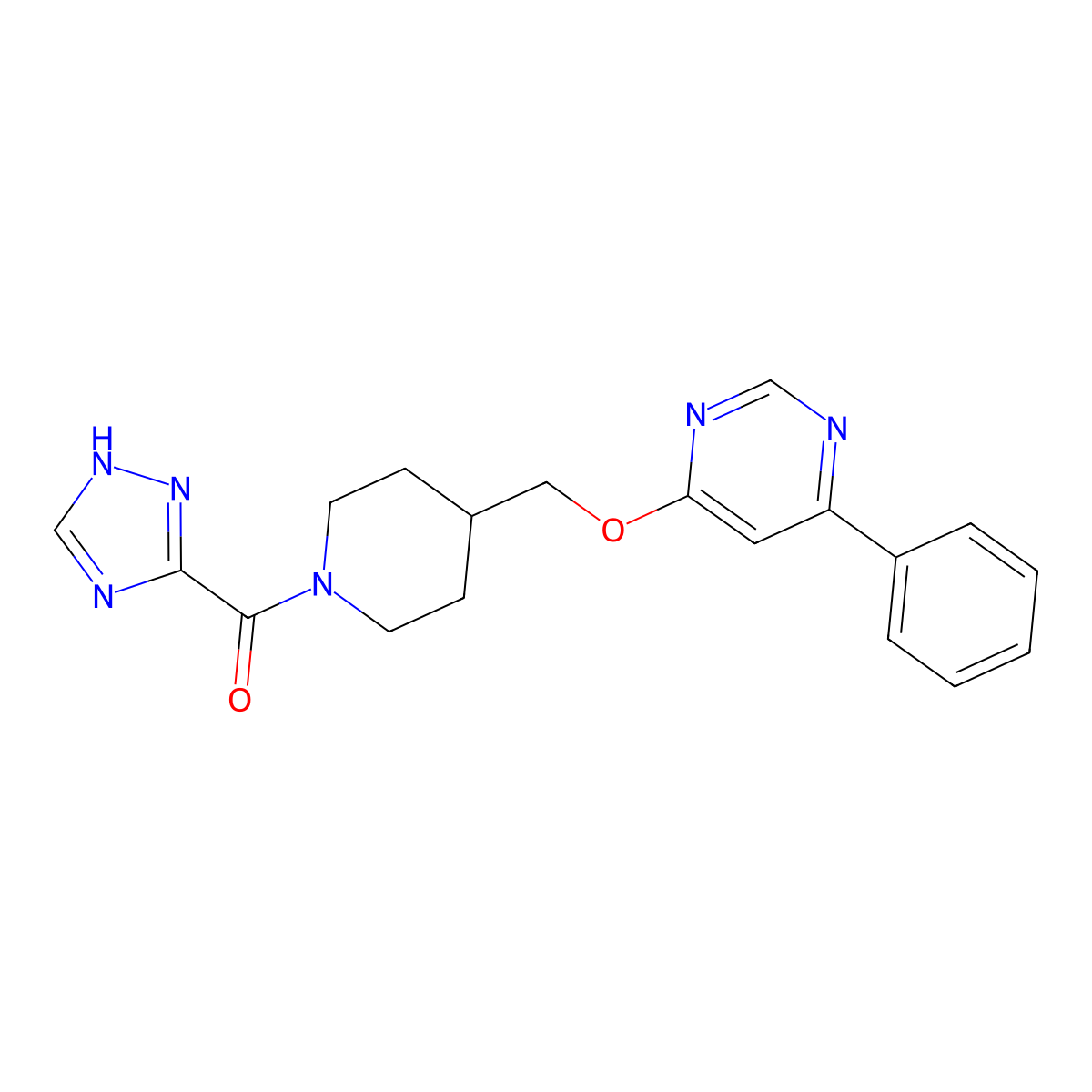 4-phenyl-6-{[1-(1H-1,2,4-triazole-3-carbonyl)piperidin-4-yl]methoxy}pyrimidine molecular structure, CAS 2379987-96-7